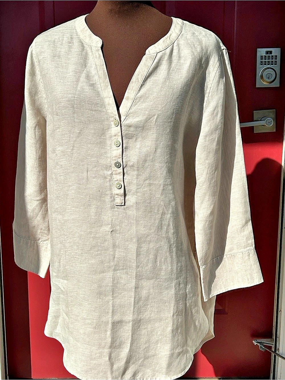 CHICOS s1 (S/M) 💯Linen Tunic in natural/lt tan-looks brand NEW!